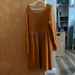 Velvet Long Sleeve Dress in Mustard